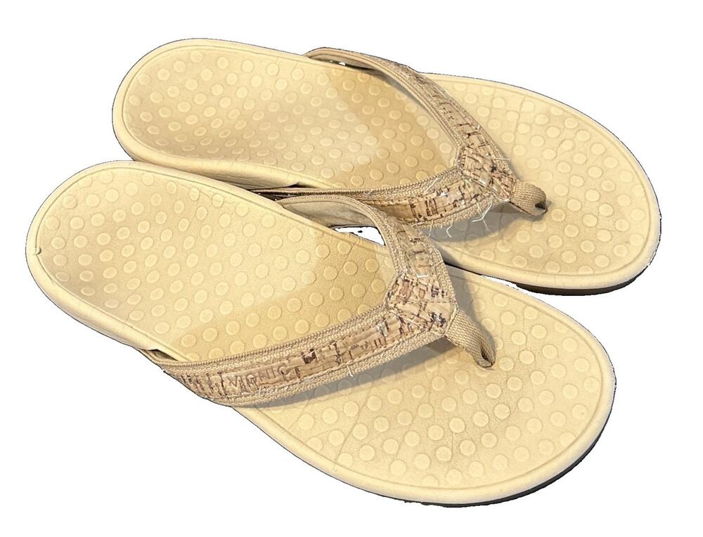 VIONIC Tide Faux Cork & Gold Thong Sandals SN 470713 US Womens Size 11 EUC!